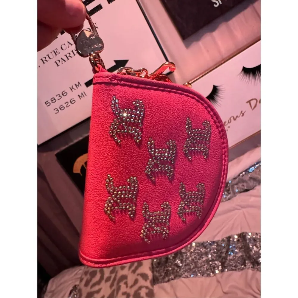 Juicy Couture half moon bling rhinestone logo mirror Wallet/card case pink